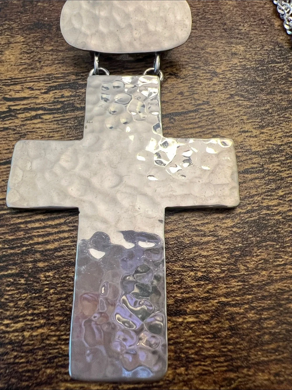 Hammered Sterling Silver Cross Pendant Necklace